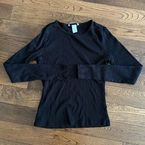 H&M Black Ribbed Long Sleeve Crew Top Size Medium